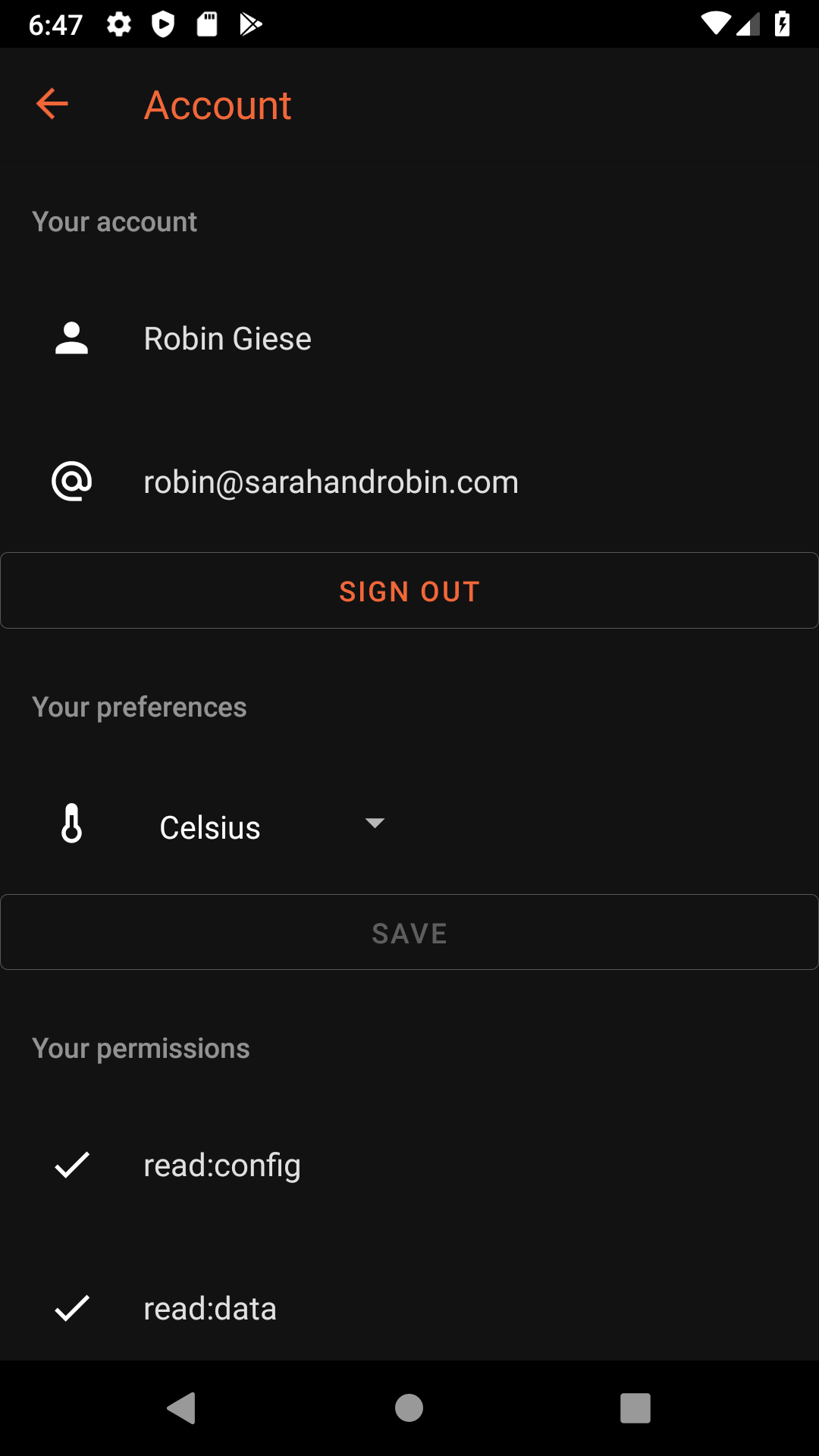 The Account screen